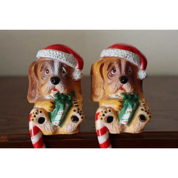 Lot 2x Vtg Santa Beagle Hound Dog Christmas Stocking Hanger Holder Shelf Sitter - Picture 9 of 10